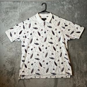 Vintage All Over Print Golf Theme Polo Shirt USA Patriotic Golf Bag Sz XL Cotton